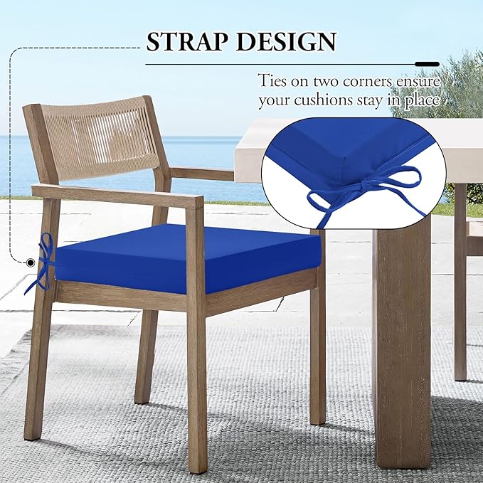 Wellsin Outdoor Chair Cushions for Patio Furniture - Outdoor Cushions for Chairs - Water Resistant Patio Chair Cushions Set of 4, 18.5"X16"X3", Royal Blue