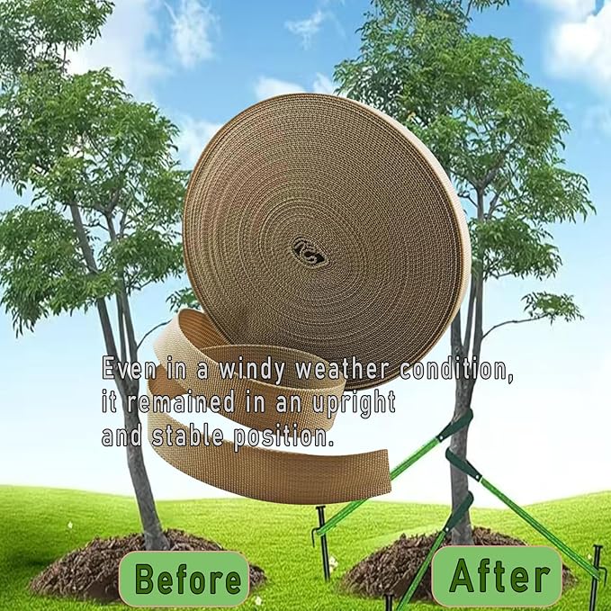 1 Roll 65.6 Feet Tree Tie for Plant Support Garden Strap 1 Inch Width Staking and Guying Material 1,800 Lbs Strength (Khaki)