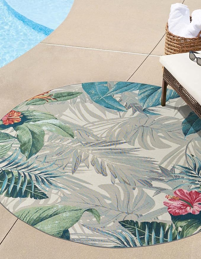 Unique Loom Outdoor Botanical Collection Area Rug - Kula (6' 1" Round, Multi/ Gray)