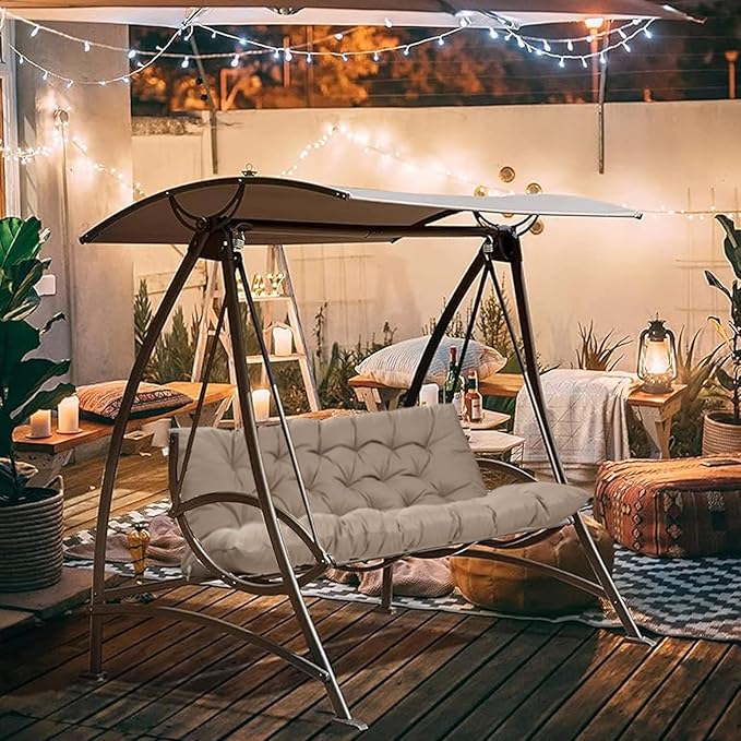 2-3 Seat Swing Replacement Cushion, Outdoor Bench Cushions with Backrest Thicken 4", Patio Furniture Garden Porch Loveseat Glider Pad Anti-Fading Waterproof (Khaki, 40x60in)