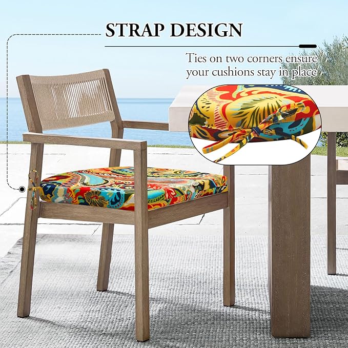 Wellsin Outdoor Chair Cushions for Patio Furniture - Patio Chair Cushions Set of 2 - Water Resistant Round Corner Outdoor Seat Cushions 17"X16"X2", Flower