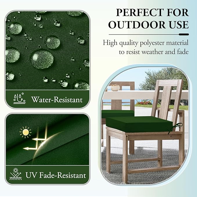 Wellsin Outdoor Chair Cushions for Patio Furniture - Outdoor Cushions for Chairs - Water Resistant Patio Chair Cushions Set of 4, 18.5"X16"X3", Forest Green
