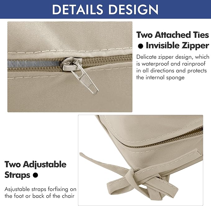 Outdoor Chair Cushions 16 x 17 Inch Water Resistant Patio Chair Cushions with Tie Color Fastness Thick Outdoor Seat Cushion for Garden Lawn Patio Furniture Cream Set of 2