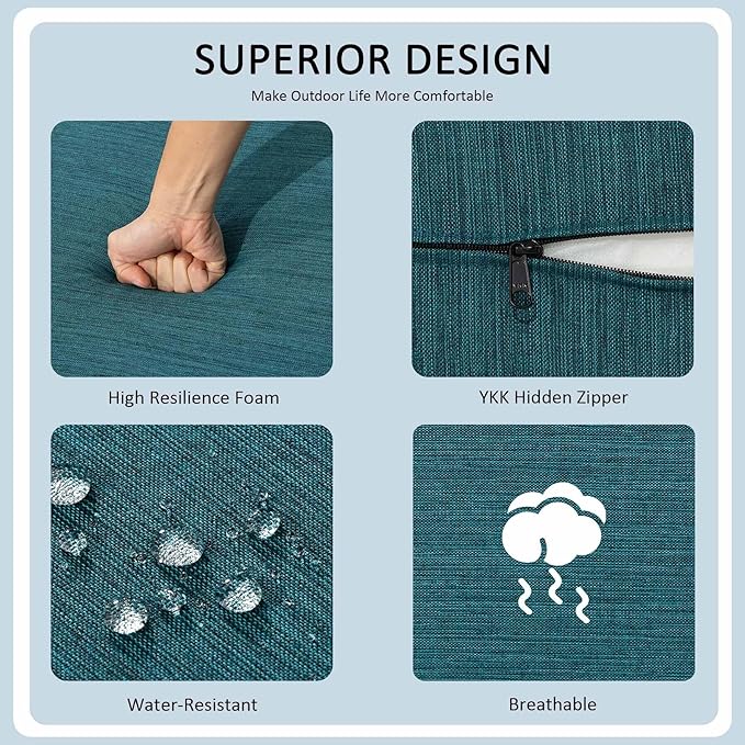 21.5x25.5 Inch Outdoor Deep Seat Cushions Set of 2,Thick High-Density Foam, Water-Resistant, Piped Edges & YKK Hidden Zipper for Patio Furniture,Malachite