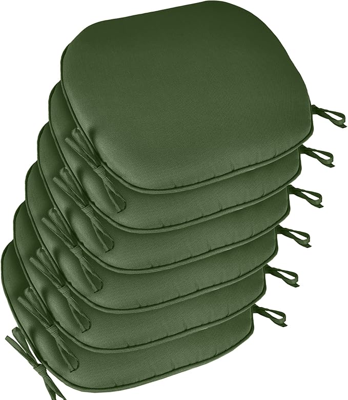 SleepMan Outdoor 17"x16" Chair Cushions with Ties Set of 6, Water Resistant All Weather U-Shape Seat Pads for Patio Garden Furniture Indoor Fade Resistant Patio Cushions (Moss Green)