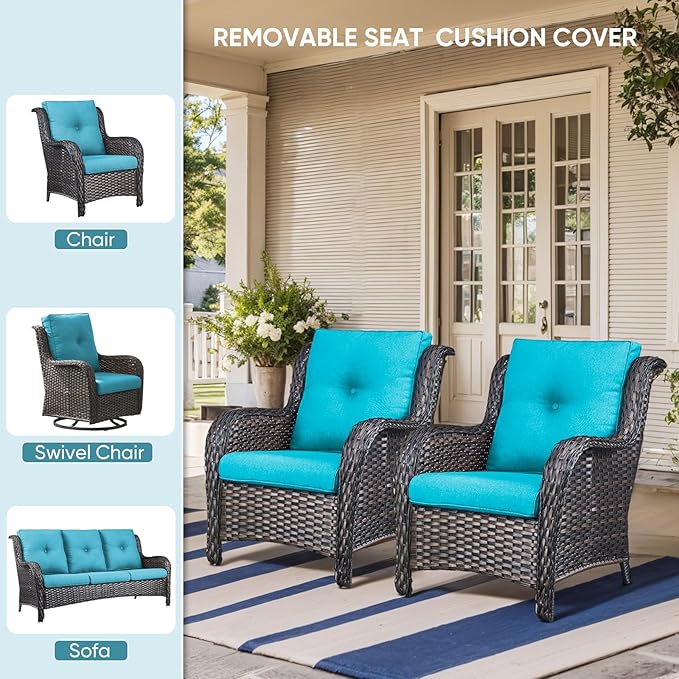 9-Piece Outdoor Patio Cushion Set - Fade & Water Resistant with Removable Olefin Cover, 22x24x4 Inch Memory Foam Cushions for Wicker Sectional Sofa – Teal/Buckle