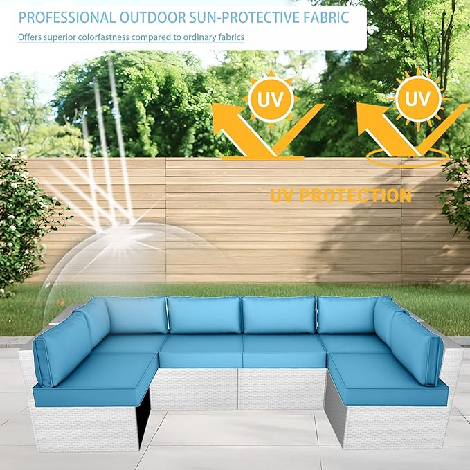 Outdoor Cushion Covers for Patio Furniture, Patio Cushion Covers Replacement with Zipper, Waterproof & Fade Resistant,Only Cover (Sky Blue, 25.6Lx25.6Wx4H - Only Covers)