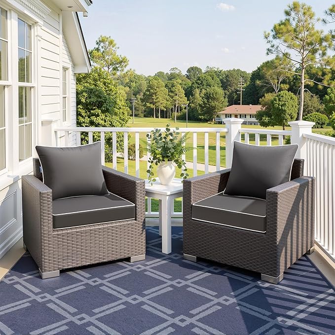 MIULEE Dark Grey Outdoor Seat Cushion 22x22 Inch Waterproof & 3 Year Fade Resistant Deep Seat and Back Cushion for Patio Furniture Chair Sofa Couch with Handle and Adjustable Straps
