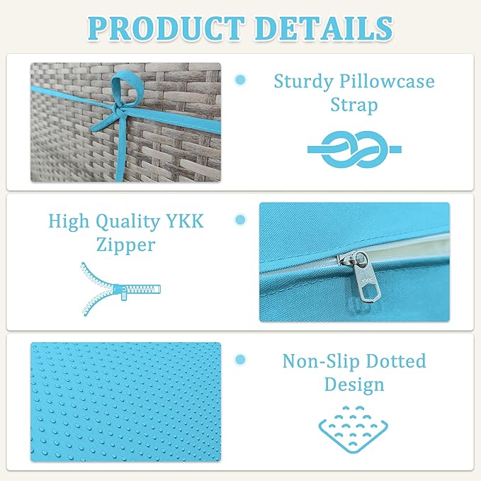 8-Piece Outdoor Cushions for Patio Furniture Thick Outdoor Chair Cushions Resilient Foam Waterproof Deep Seat Cushion Replacement for 3-Seat Sectional Sets Liner&Cover Lake Blue