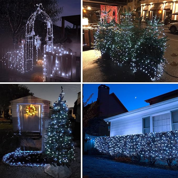 Extra-Long Solar String Lights Outdoor, 2-Pack 200LED Solar Fairy Lights for Outside Waterproof, Silver Wire 8 Modes Solar Powered Twinkle Lights for Tree Garden Party Xmas Wedding Decor (Cool White)
