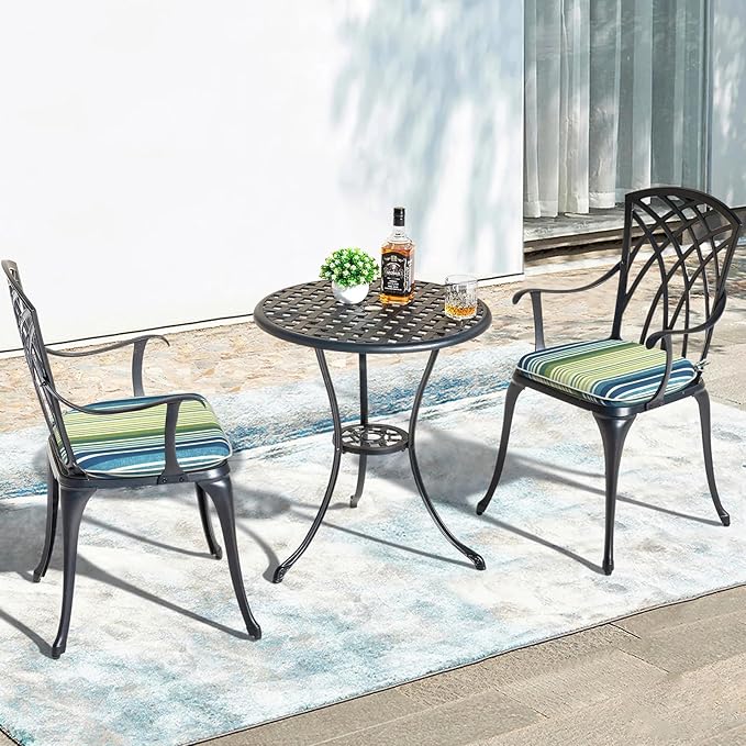 Outdoor Chair Cushions Set of 2, Water Resistant Patio Chair Pads with Ties, Seat Cushions for Home Garden Furniture Decoration, 16"x17", Stripe Blue Green