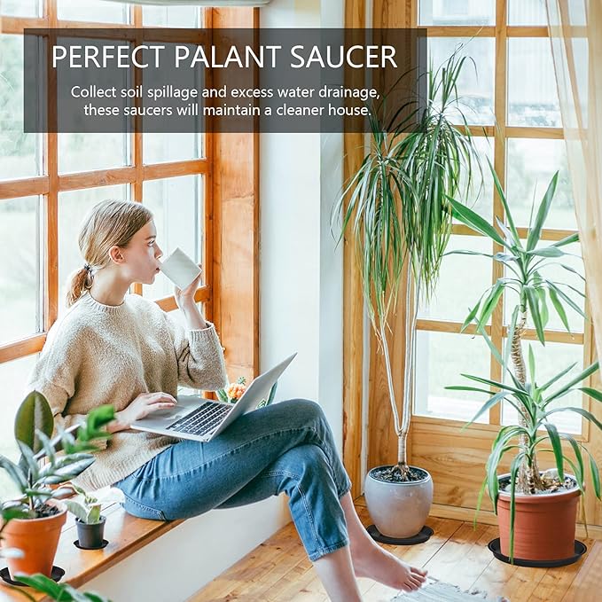 6 Pack of 20 inch Plant Saucer (18 Inch Base), Plant Tray 20 Inch Round, Plant Saucers for Indoors, Plant Trays for Pots, Flower Pot Saucers, Pot Saucers for Planter 16-21" (20", Black)