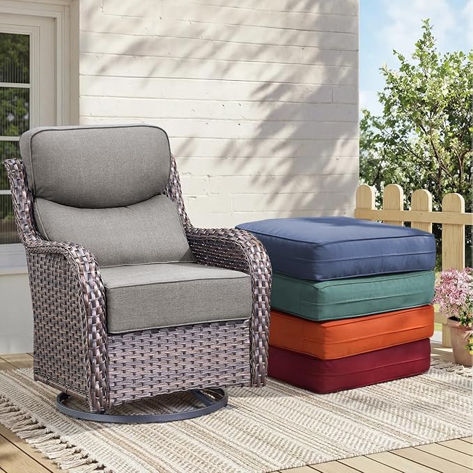 Outdoor Cushion Set for Patio Furniture, UV Resistant, Water Resistant - 6 Inch Thick Dual Layer Back Support Cushions– 24x24 Inch Patio Seat Covers for Chair/Sofa/Couch | Grey | 5-Pack |