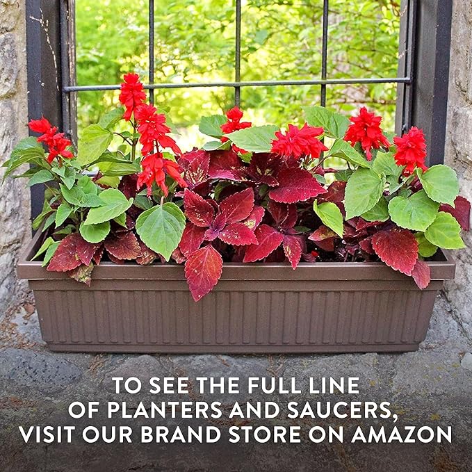 The HC Companies 17.5 Inch Venetian Rectangular Plant Saucer, Lightweight UV-Resistant Plastic Outdoor & Indoor Flower Pot Tray, 2-Pack Plant Pot Trays for Garden & Home Decor, Chocolate