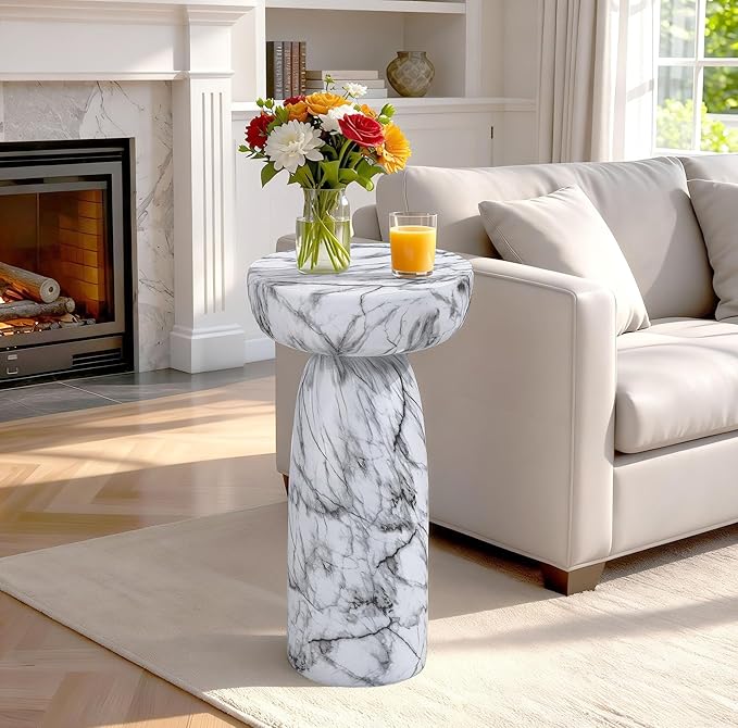 24" Large Side Table Outdoor, Modern Geometric Pedestal End Table, Multi-Functional & Decorative Coffee Table, Accent Table, Planter Stand for Garden Patio Porch Balcony or Living Room Decor