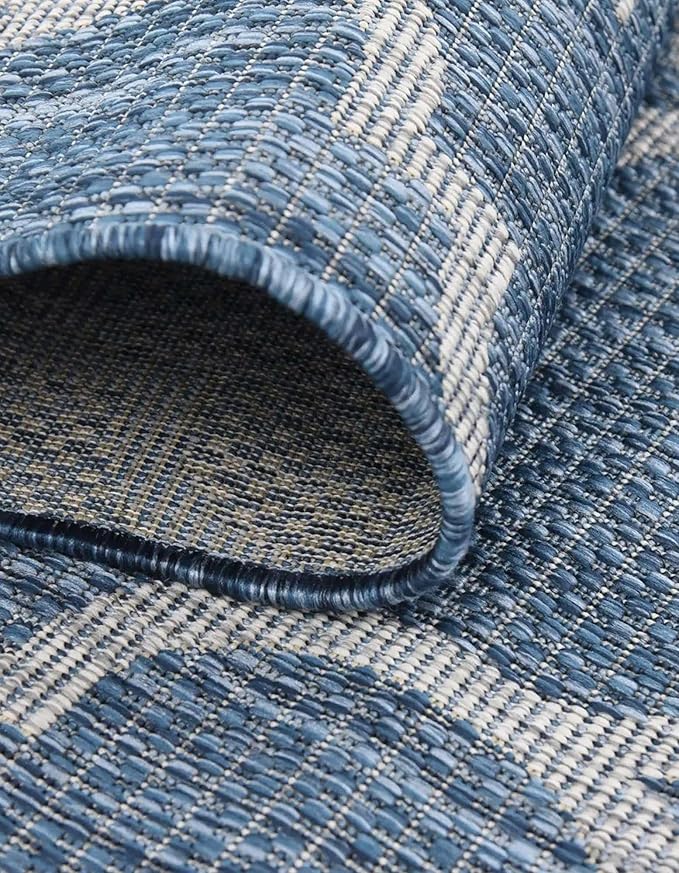 Unique Loom Outdoor Trellis Collection Area Rug (10' Square Navy Blue/Ivory)