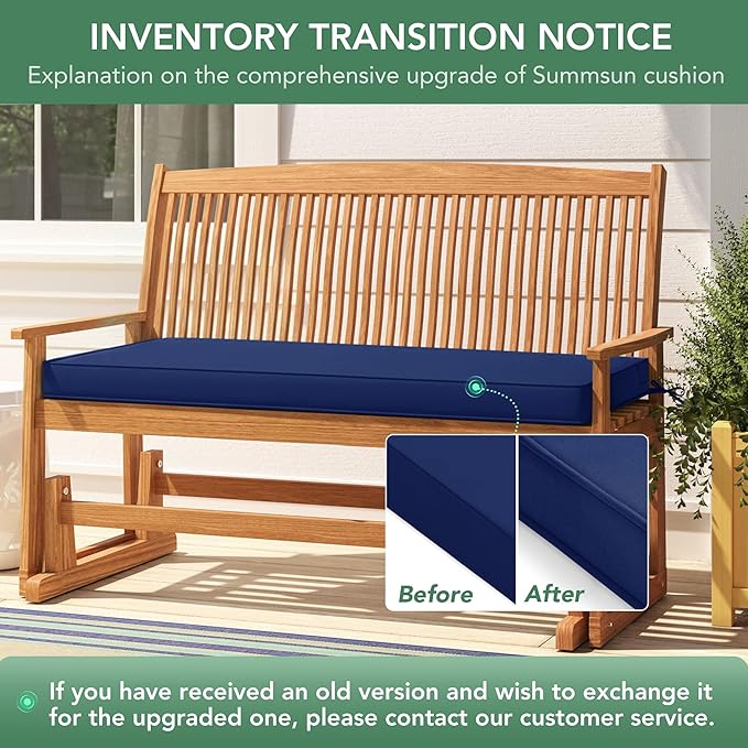Outdoor Bench Cushion: Waterproof and Fade Resistant Patio Furniture Cushions - Non-Slip Bench Pad Cushion with Removable Cover for Garden Swing Porch Sofa Settee, 48 x 18 x 3 Inch, Navy Blue