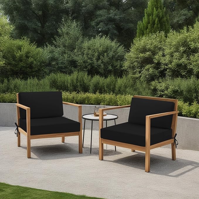idee-home Outdoor Cushions for Patio Furniture, Outdoor Seat Cushion, Waterproof Hampton Bay Deep Seat Replacement Couch Chair Cushions for Garden Lawn Backyard Deck, Black 26.5 x 26.5