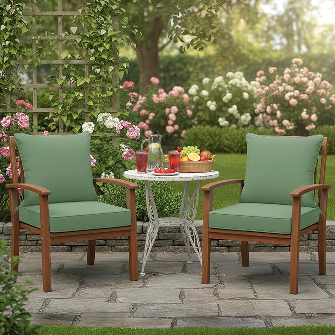 Outdoor Cushions for Patio Furniture, Double-Sided Waterproof Backrest and Deep Seat Cushion Set with Removable Cover, 22 x 22 Inch, Sage Green, Set of 2