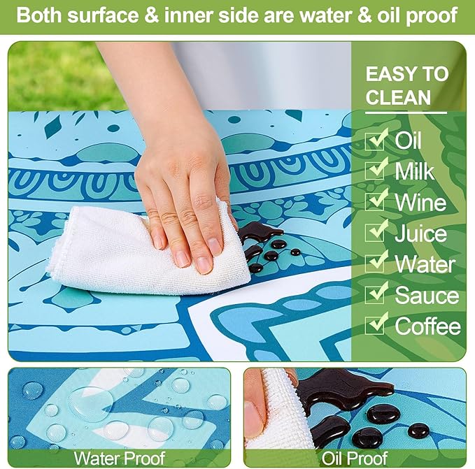Picnic Table Cover with Bench Covers 6FT 3 Pcs Waterproof Windproof Aesthetic Camping Tablecloth with Drawstring Bag, Fitted for 6 Foot Rectangle Tables and Seats, 96in, Teal