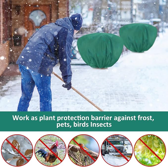 18 Pcs Winter Plant Covers Freeze Protection 39.4x23.6 Inch Horizontal Shrub Tree Plant Protection Bags Frost Blanket with Drawstring for Fall Winter Outdoor Garden Planting (Dark Green)