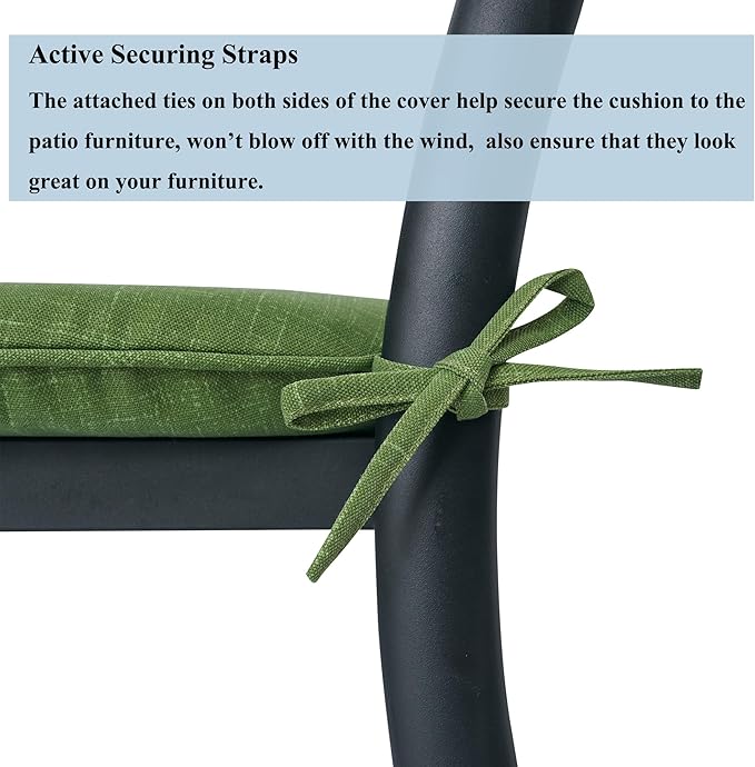 FUNHOME 17"x16"x2" Outdoor Chair Cushions Set of 2, Water Resistant Patio Chair Pads with Ties, Seat Cushions for Home Garden Furniture Decoration-Moss Green