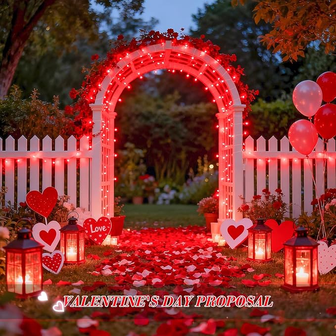 JMEXSUSS 2 Pack Red Solar Lights Outdoor Waterproof, Each 33FT 100 LED Red Christmas Lights, Solar Fairy String Light for Outside Tree Party Patio Christmas Valentines Decorations