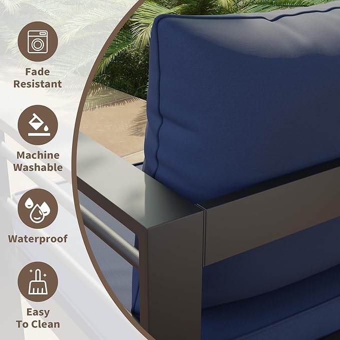 Amopatio Outdoor Cushions for Patio Furniture, Outdoor Chair Cushions Fits 8-seat Sectional Conversation Sets, Patio Replacement Seat Cushion for Patio Chairs (Navy)