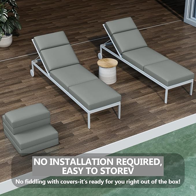 4 Pcs Chaise Lounge Cushions Outdoor, 80 x 26 x 4 Inch Lounge Chair Cushions for Outdoor Furniture - Waterproof Lounge Patio Replacement Cushion, 4In Fade-Resistant ThickPatio Chaise Lounge Cushion