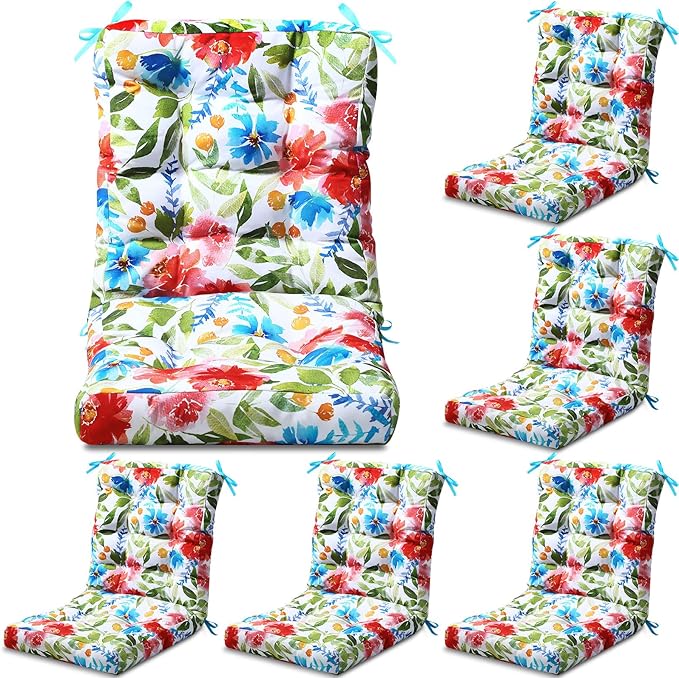 Hoteam 6 Set Outdoor Deep Seat Patio Chair Cushions Waterproof Patio Cushions Set 20 x 42 Inch for Furniture Replacement Removable Seat and Back (Flower)