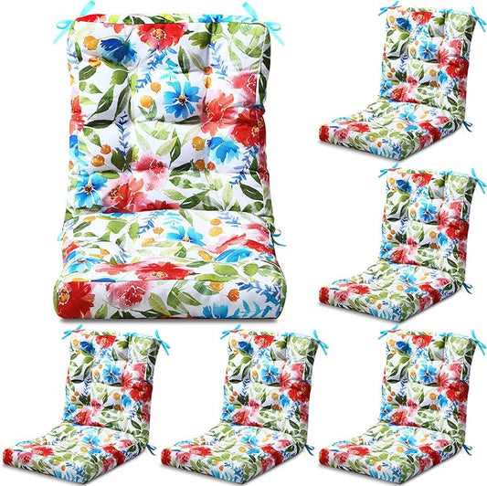 Hoteam 6 Set Outdoor Deep Seat Patio Chair Cushions Waterproof Patio Cushions Set 20 x 42 Inch for Furniture Replacement Removable Seat and Back (Flower)