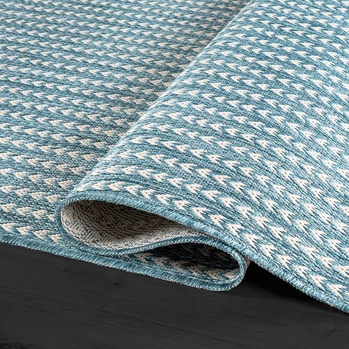 Washable Outdoor Rug 6x9 Modern Area Rugs Outdoor Carpets Striped Pattern Non Shedding Waterproof Easy Clean Patio Deck Porch Living Room Bedroom Garden RV (6 X 9 Aqua)