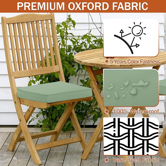 4 Pack Outdoor Chair Cushions 19 x 19 Inch Water Resistant Patio Chair Cushions with Tie 3 Year Color Fastness Thick Outdoor Seat Cushion for Garden Lawn Patio Furniture Sage Green