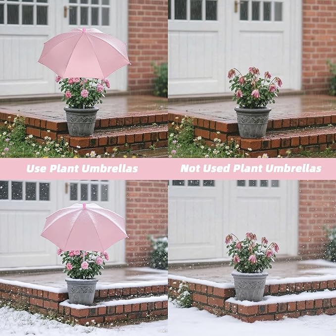Plant Umbrellas for Outdoor Plants, Garden Umbrella Shade for Potted Plants, Sun Shade Cover for Garden Bed, Upgraded Small Plant Umbrella 21'' Diameter Adjustable Height 1 Pack Pink