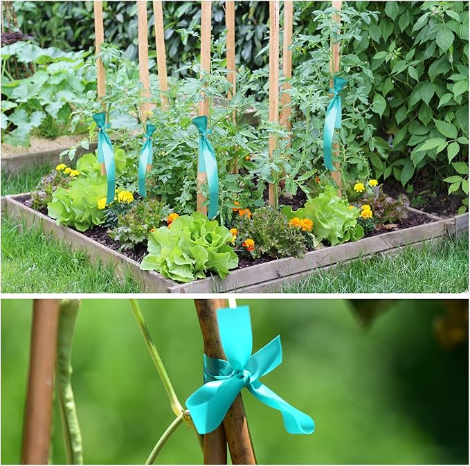 4 Rolls Stretch Tie Tape, 1” Wide 200FT Reusable Garden Plant Ties Green Tapes for Plants, Thick Garden Vinyl Stake Ribbon for Branches Flowers Tomatoes Indoor Outdoor Greenhouse