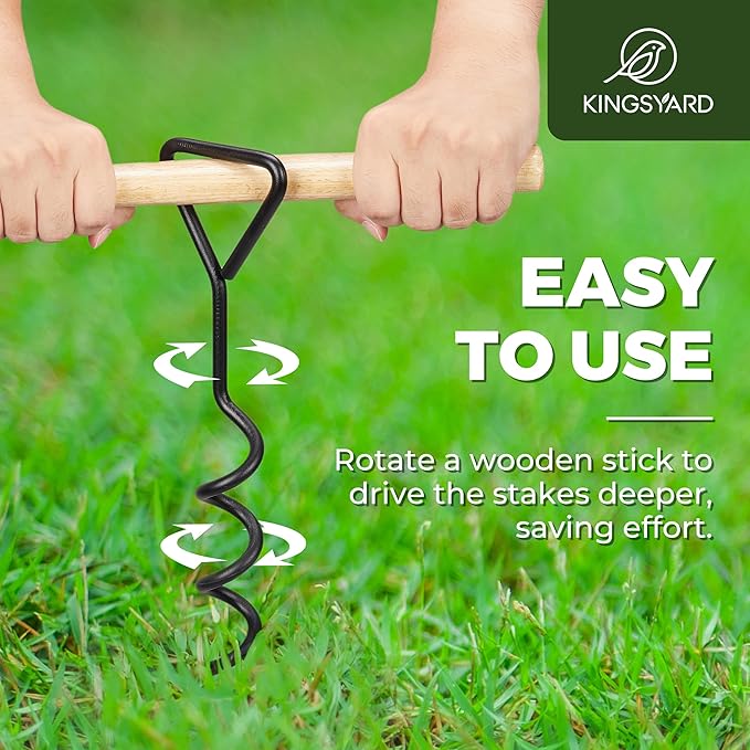 Kingsyard Tree Stakes and Supports for Leaning Trees, 3 Pcs 16 Inch Heavy Duty Spiral Tree Stake Kit for Young Trees Straightening with 3pcs Trees Straps & 3pcs 13ft Anchor Ropes, Anti Strong Wind