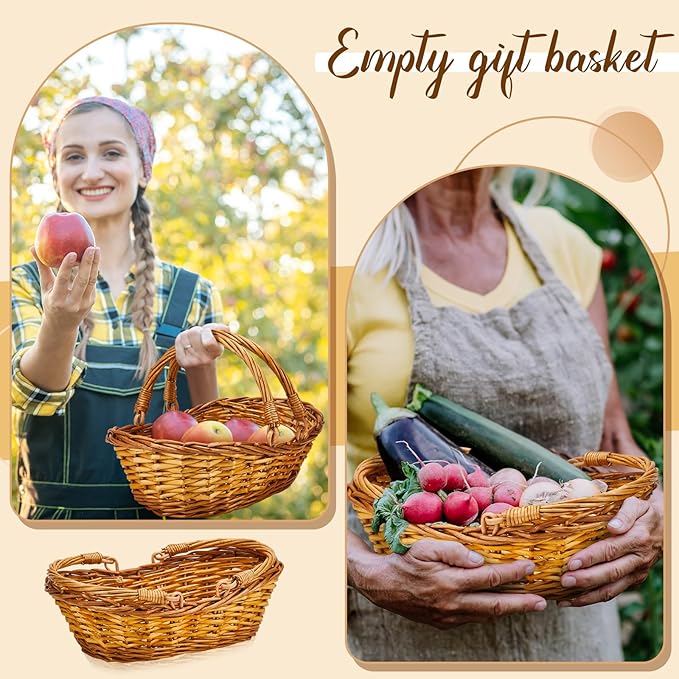 Sintuff 6 Pcs Wicker Picnic Basket with Handle Garden Harvest Empty Easter Eggs and Candy Basket Oval Willow Woven Storage for Organizing, Fruit Egg Storage Gathering Wedding Gifts(Natural)