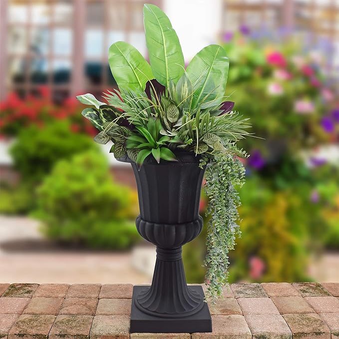 Arcadia Garden Products 2-Pack Deluxe Pedestal Plastic Urn - 16x27 - Black