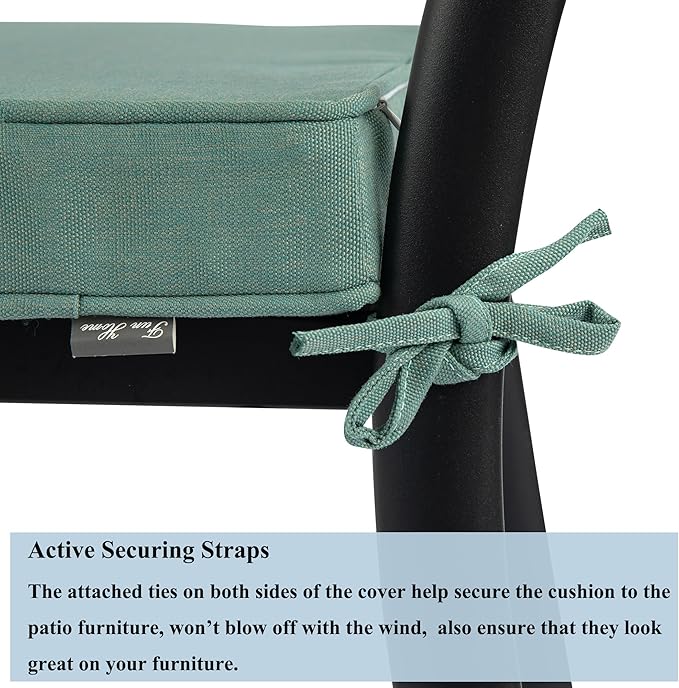 FUNHOME Indoor/Outdoor Chair Cushions Set of 2, 18 x 18 x 2.5 Inch Square Corner Outdoor Cushions for Patio Furniture,2 Packs Patio Chair Cushions with Ties-Aqua Leala