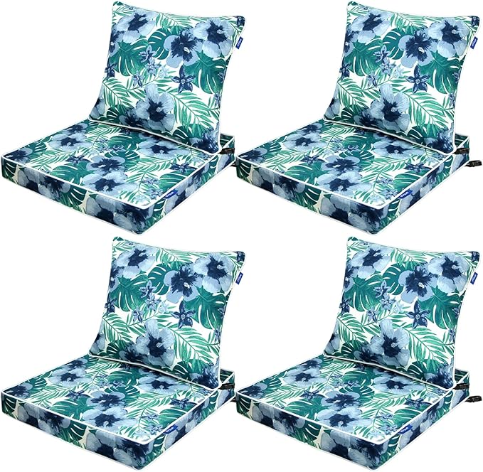 Deep Seat Cushions, Outdoor Cushions, Patio Furniture Cushions, Deep Seat & Back Cushion Patio Cushions for Backyard Couch Sofa Fade Resistant (22x24x4 inches 4 Sets, Blue Flowers)