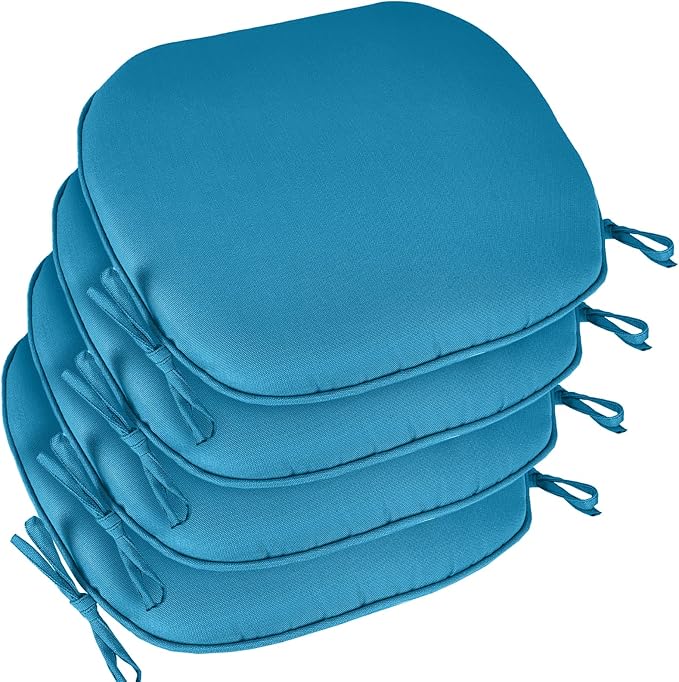 SleepMan Outdoor 17"x16" Chair Cushions with Ties Set of 4, Water Resistant All Weather U-Shape Seat Pads for Patio Garden Furniture Indoor (Set of 4, Indigo Blue)