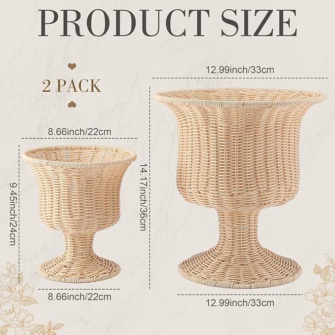 2 Pcs Rattan Indoor Outdoor Planter Basket Woven Decorative Storage Basket and Planter for Porch Patio Backyard Home Garden, 13 x 13 x 14.17 Inches, 8.66 x 8.66 x 9.45 Inches