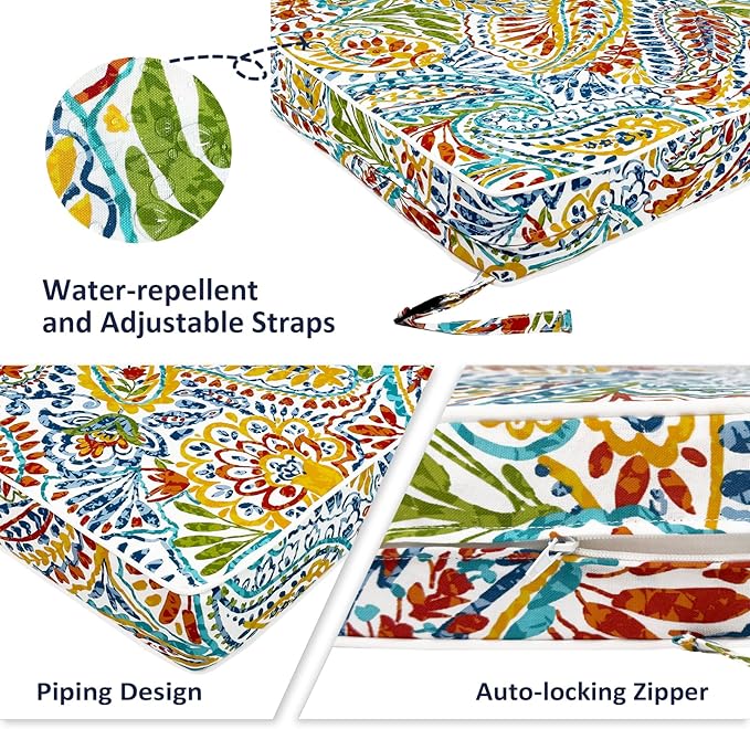 Outdoor Chair Cushions 22x22x3 Inch, Patio Seat Cushion Furniture Swing Set of 2, Water Repellent Chairs Wicker Cushion Pads with Couch Sofa in Garden, Paisley Multi