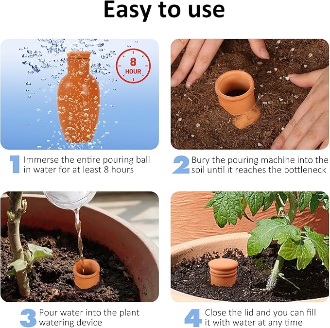 4pcs Ollas 3.1inch Plant Watering Globes Clay Watering Pot with lid Terra Cotta Clay Irrigation Globes Terracotta Watering Simple Irrigation Peripheral Water System Self Watering System