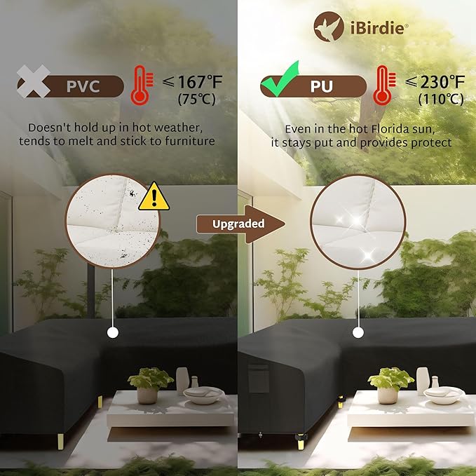 iBirdie Outdoor Sectional Cover fit 120 x 120 inch, 118 x 118, 119 x 119, 116 x 116 L-Shaped Patio Sofa Waterproof Weatherproof 600D Heavy Duty Garden Furniture Cover for Outside L Shape Couch