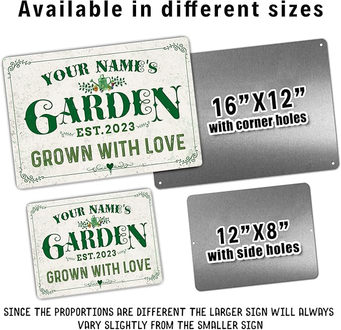 Personalized Metal Signs with Name Made in USA Custom Vintage Garden Sign Waterproof Vintage Decorative Metal Print for Wall Decor Customized Home Garden Ideas Gifts Artwork Prints for Yard Ourdoor