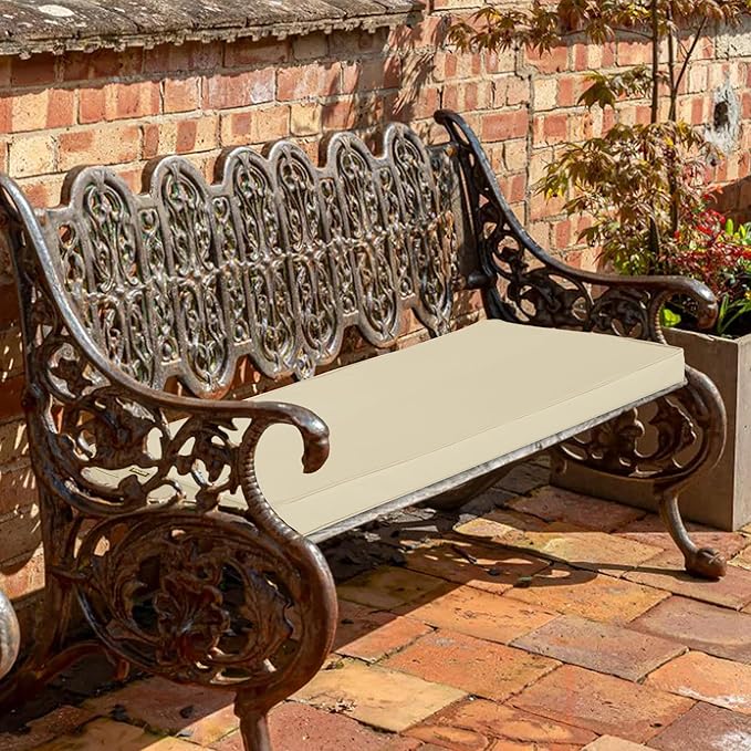 Outdoor Bench Cushions 45 x 18 Inch Thick Waterproof Porch Swing Cushions with Tie Patio Furniture Chair Cushion Bench Pad Color Fastness Backyard Seat Pads Beige