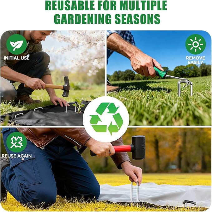 Landscape Staples Galvanized Garden Stakes,8 inch 200 Pack 11 Gauge Heavy Duty Garden Pins for Fences, Lawns, Weed Barriers and Landscape Fabrics, Irrigation Hose,Yard Lawn, Landscape Fabric.