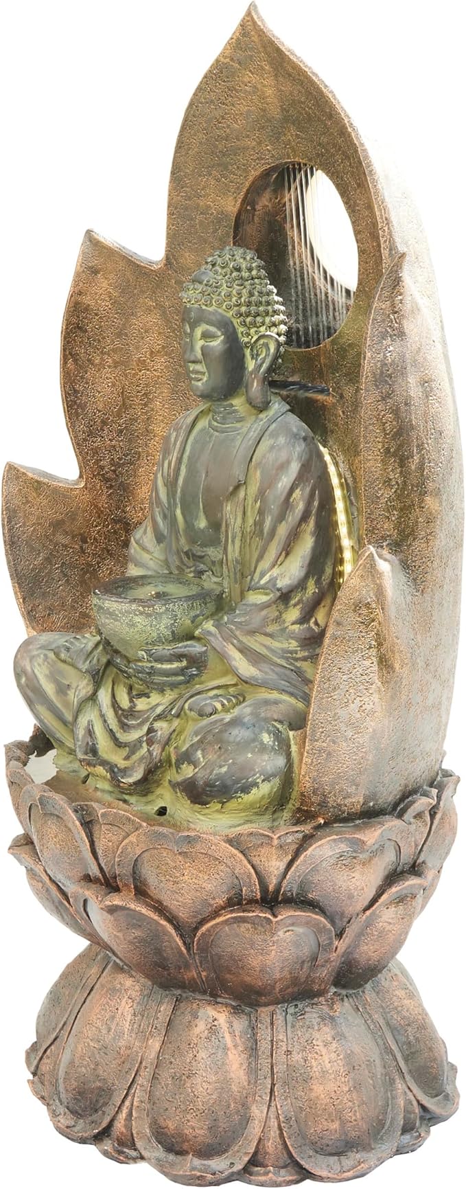 Alpine Corporation 59" Tall Outdoor Buddha Fountain with LED Lights, Elegant Water Feature for Garden, Patio, Yard & Outdoor Spaces, Realistic Stone Look, Calming Waterfall for Relaxation, Brown
