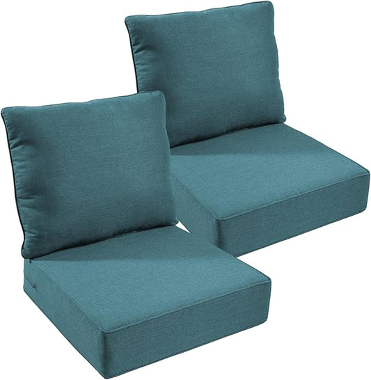 Outdoor Chair Cushions, 6" Thick Seat Cushion for Outdoor Furniture, Waterproof 22x24 Patio Furniture Cushions, Patio Couch Cushions Replacement, Include 2 Back & 2 Seat Cushion, Thick/Peacock Green